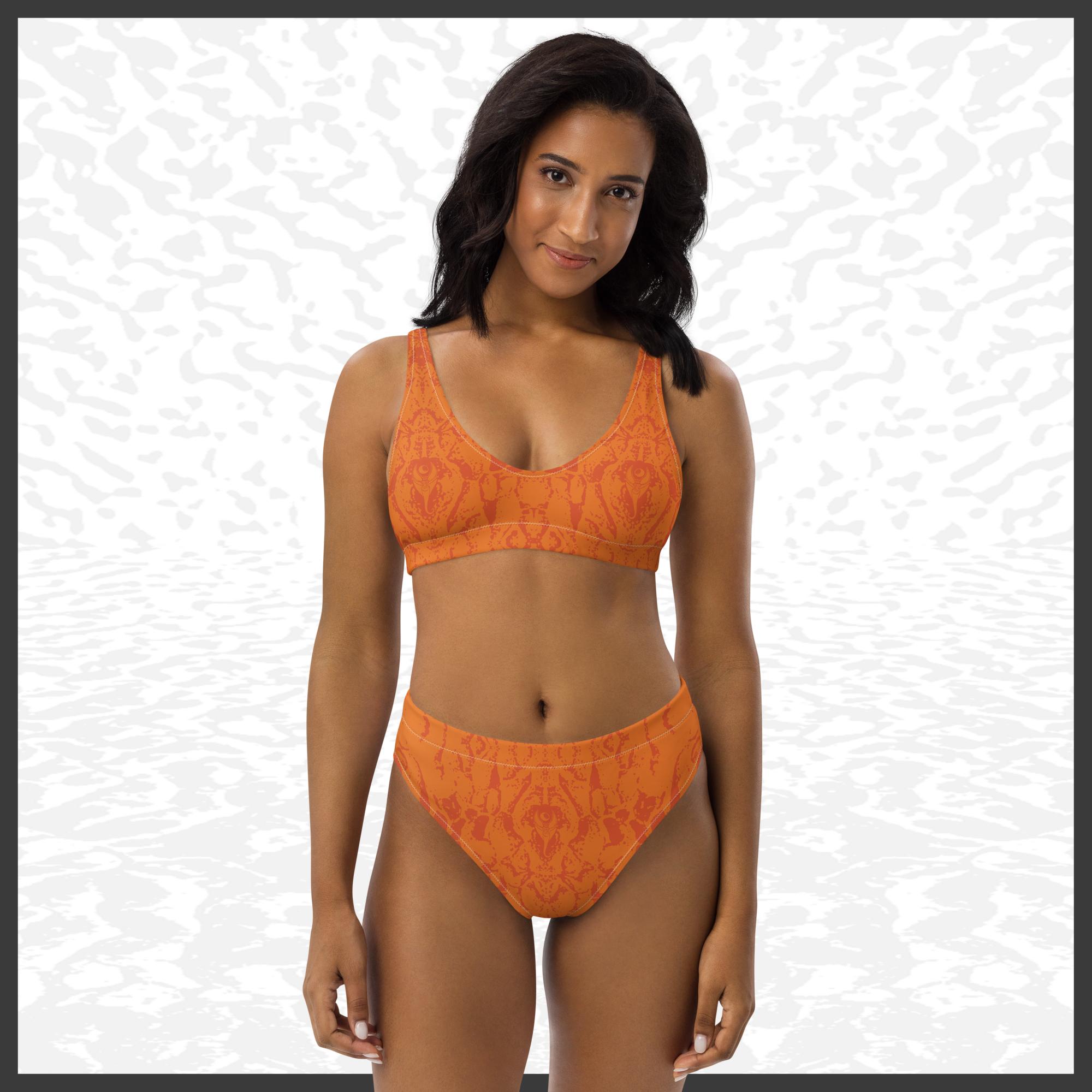 Recycled High-Waisted Bikini – Deep Orange | Sandprint Collection