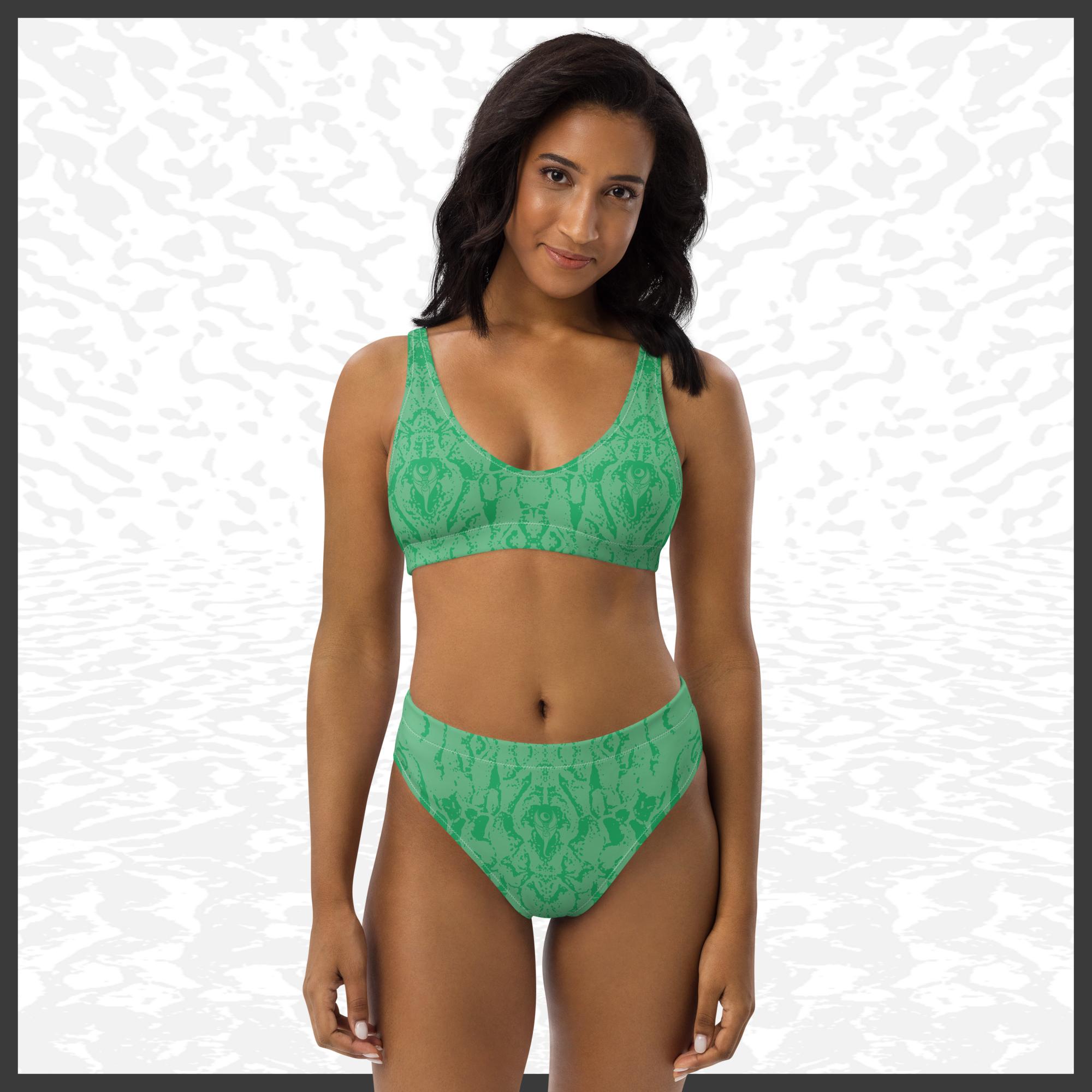 Recycled High-Waisted Bikini – Deep Green | Sandprint Collection
